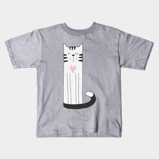 Cute Cat Scandinavian - National Cat Day Kids T-Shirt by zaputu
